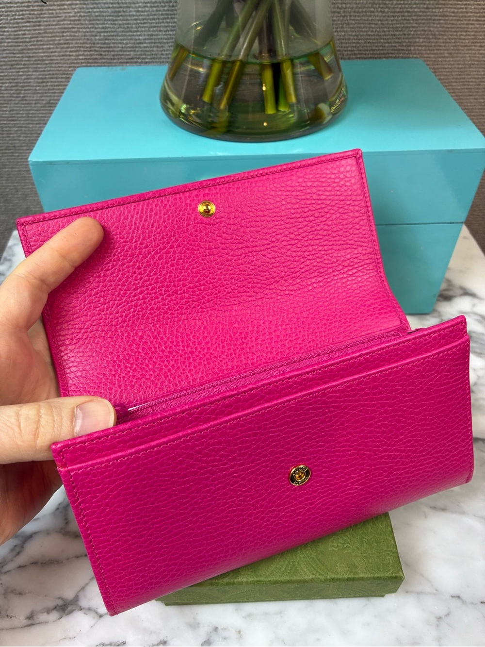Gucci Hot Pink GG Marmont Leather Flap Wallet - NWOT Authentic - Picture 7 of 13